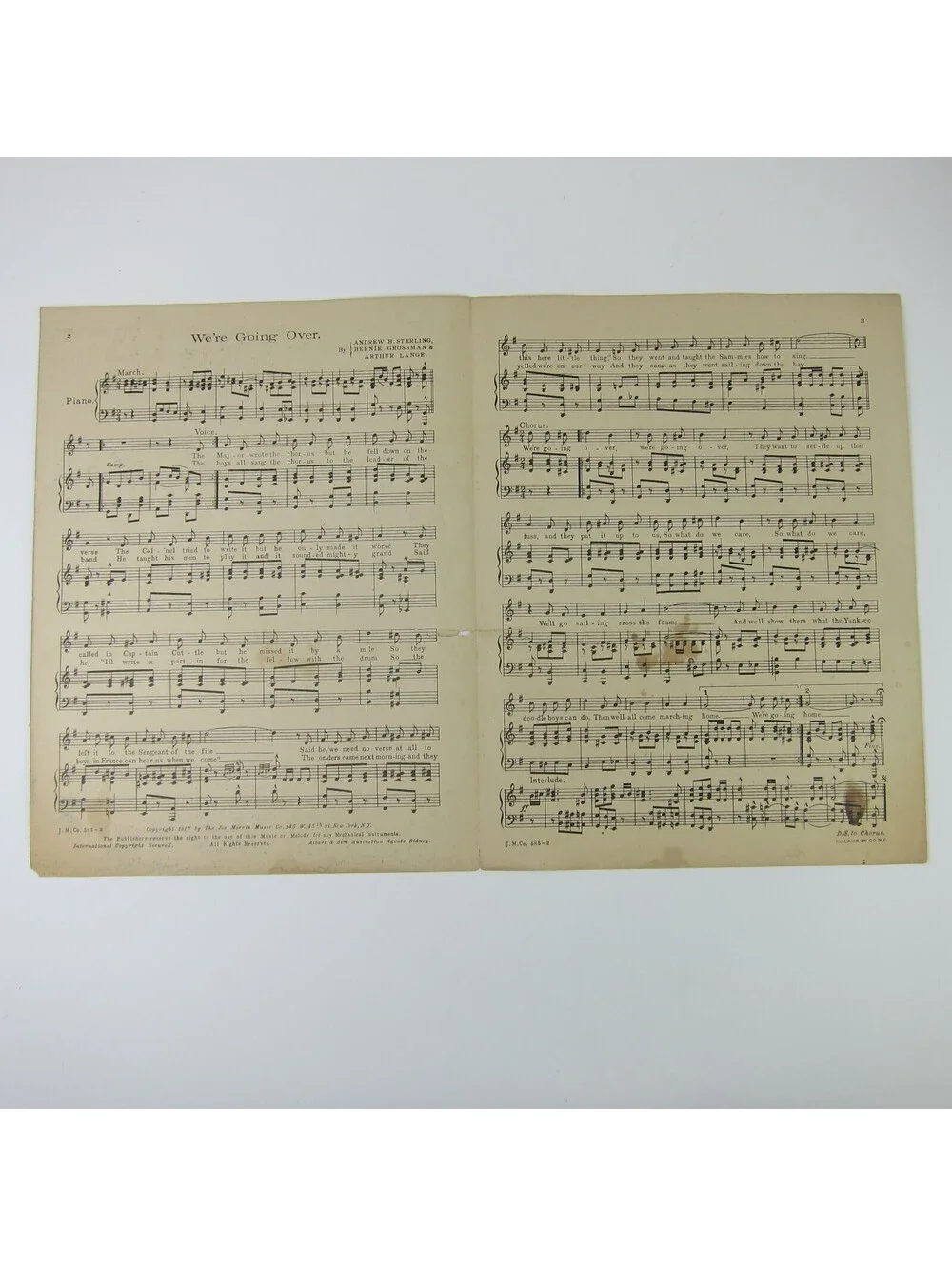 Sheet Music We're Going Over Patriotic Military WWI Sterling Lange Antique 1917